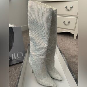 Jennifer Lopez Sparkling White Knee High Boots